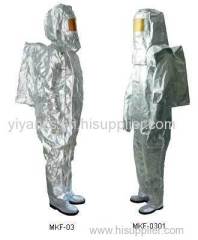 aluminized fire man's suit with air breathing apparatus on the back
