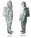 aluminized fire man's suit with air breathing apparatus on the back