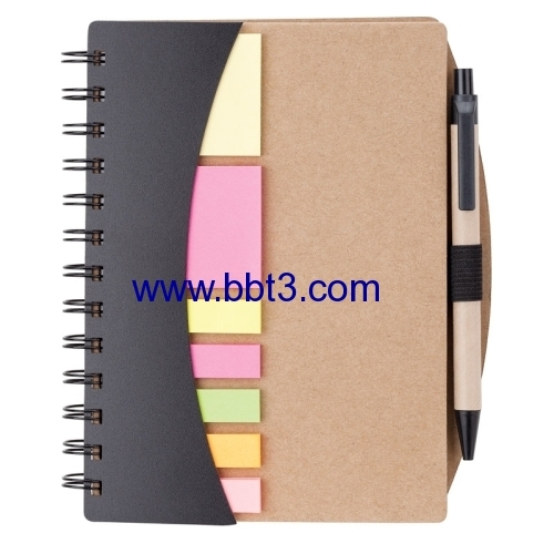 Eco promotional spiral notebook with flag sticky notes