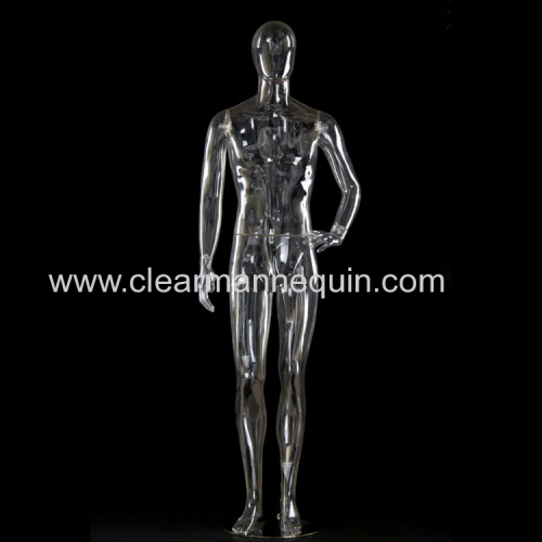 Full-body man transparent manequin saling