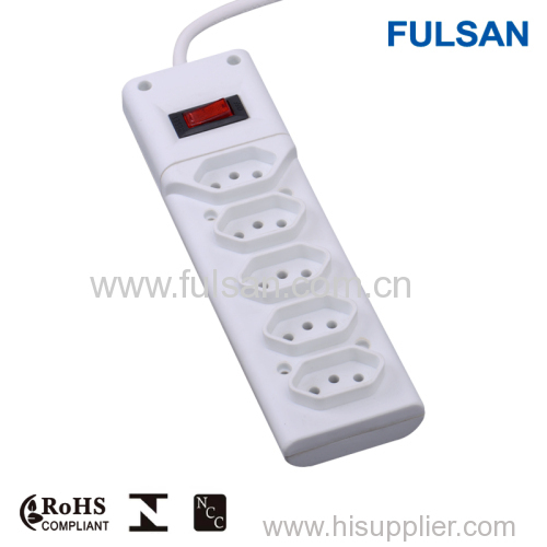 3 Meter 5 Outlets RJ45 Brazil Power Strip with Inmetro approval