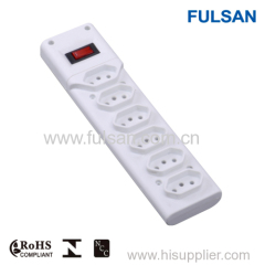 1Meter 6 Outlets RJ45 Brazil Power Strip with Inmetro approval