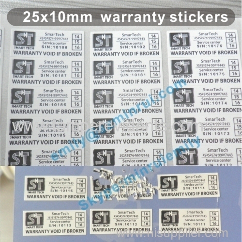 Destructible Breakaway Warranty Stickers