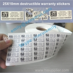 Custom Destructible Breakaway Warranty Stickers