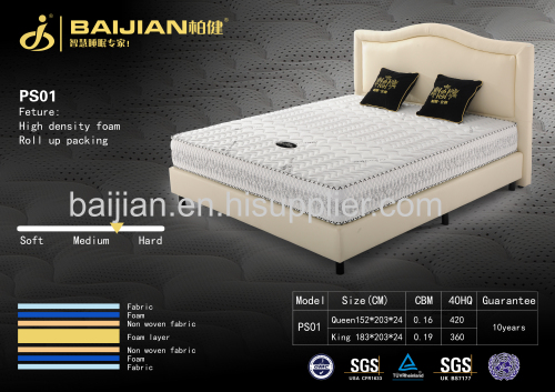 continuous spring & latex soft hotel mattress