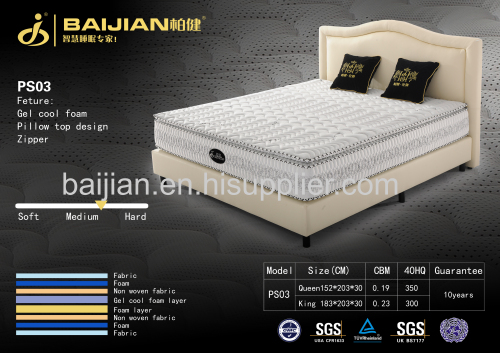 continuous spring & latex soft hotel mattress