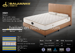 continuous spring & latex soft hotel mattress