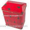 Red Printed Empty Gift Tins With Cover , House-Shaped Tin Jar