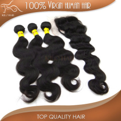 100% top lace closure body wave unprocessed virgin remy human hair free weave hair packs