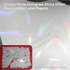 Glossy White Reflect Hologram Shine Ultra Destructile Vinyl Materials,Glossy Holographic Destructive Label Materials