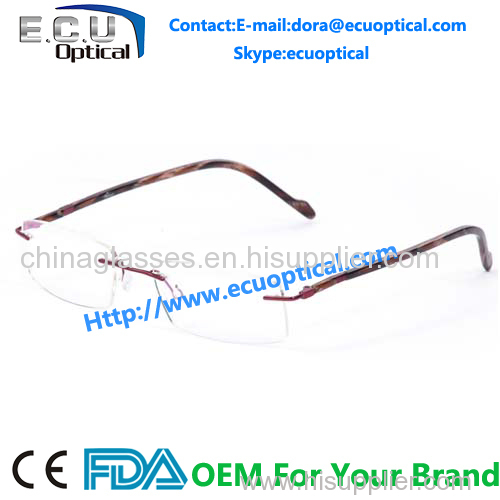 2014 new style Titanium rimless optical glasses frame unisex eyewear optical frames manufacturers in china