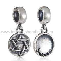 European Style Sterling Silver Beads Dangle Shalom Charm