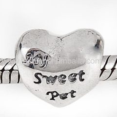 European Style Sterling Silver My Sweet Pet Heart Beads Wholesale