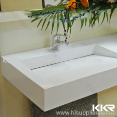 Non Porous Pure White Artificial Stone Round Bathroom Sink