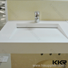 Non Porous Pure White Artificial Stone Round Bathroom Sink