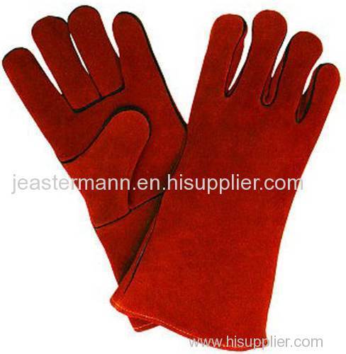 Red Welding Gloves Split Leather Inside Lining