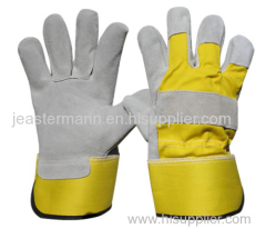 Premium Split Leather Work Gloves Rubber Cuff