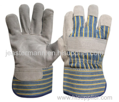 Premium Split Leather Work Gloves Rubber Cuff