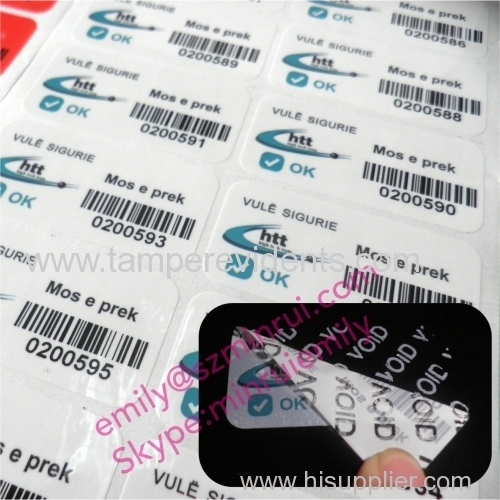 Anti-counterfeiting label tamper proof security barcode void stickers