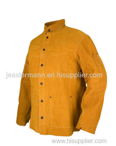 Kevlar Stitched Split Leather Welding Jacket Orange / Red Color, Button Closure