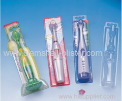 Plastic clamshell packaging for toothbrush