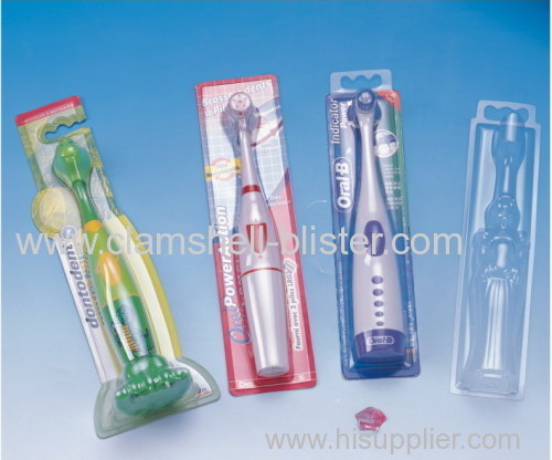 Plastic clamshell packaging for toothbrush