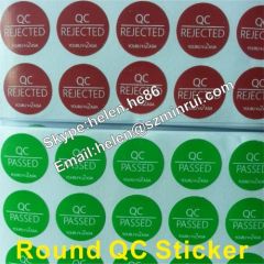 Removable Adhesive no Residue 15mm Diameter Round QC Sticker Label,Red QC Passed and Green QC Rejected Sticker Custom