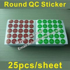 Removable Adhesive no Residue 15mm Diameter Round QC Sticker Label,Red QC Passed and Green QC Rejected Sticker Custom