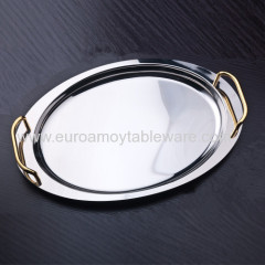 Oval Trays with Chrome Gold-plated Handles, Durable Serving Plate PT-815