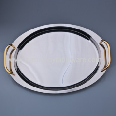 Oval Trays with Chrome Gold-plated Handles, Durable Serving Plate PT-815