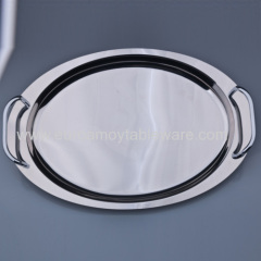 Oval Trays with Chrome Gold-plated Handles, Durable Serving Plate PT-815