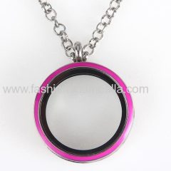 Platinum Plated Alloy Glass Floating Locket Pendant Rose Face