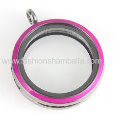 Platinum Plated Alloy Glass Floating Locket Pendant Rose Face