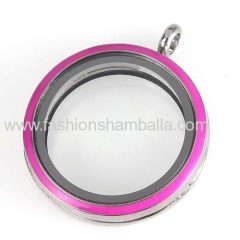 Platinum Plated Alloy Glass Floating Locket Pendant Rose Face