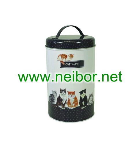 cat food & treats tin box pet food tin box dog food & treats tin box round tin box with handle on lid