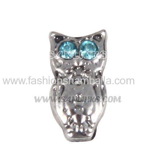 Platinum Plated Alloy Bright eyed owl with Crystal Floating Locket Charms Hot Sell in China