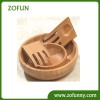 bamboo salad bowl with stirring tools