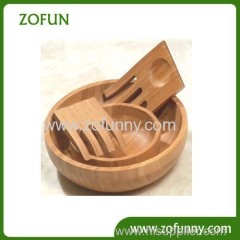 bamboo salad bowl with stirring tools