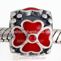 Sterling Silver Enamel Red four-leaf clover with Crystal Charm Beads Goods Best Sellers