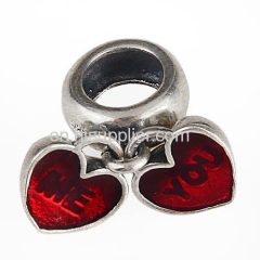 Sterling Silver Dangle YOU and ME with Enamel Heart Beads are Made by High Skilled Worker
