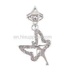 European Sterling Silver Dangle Tinkerbell Beads with Clear Austrian Crystal