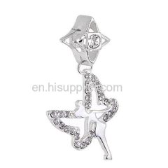 European Sterling Silver Dangle Tinkerbell Beads with Clear Austrian Crystal