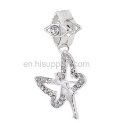 European Sterling Silver Dangle Tinkerbell Beads with Clear Austrian Crystal