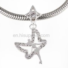 European Sterling Silver Dangle Tinkerbell Beads with Clear Austrian Crystal