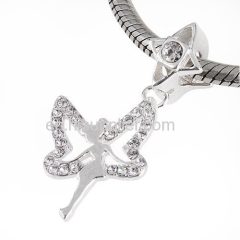 European Sterling Silver Dangle Tinkerbell Beads with Clear Austrian Crystal