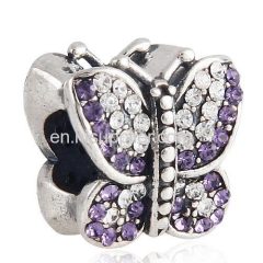 Sterling Silver Sparkling Butterfly Beads with Tanzanite and Clear Austrian Crystal