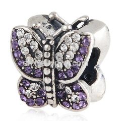 Sterling Silver Sparkling Butterfly Beads with Tanzanite and Clear Austrian Crystal