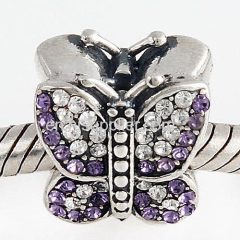 Sterling Silver Sparkling Butterfly Beads with Tanzanite and Clear Austrian Crystal