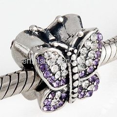 Sterling Silver Sparkling Butterfly Beads with Tanzanite and Clear Austrian Crystal