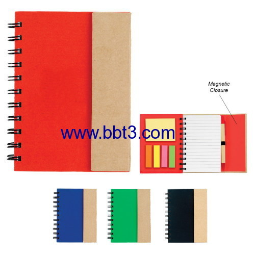 Pocket promotional eco notebook with magnet and ballpen